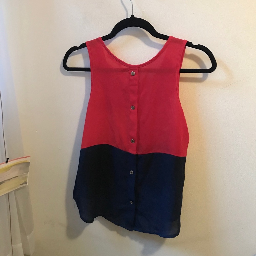 BUTTONED RED & BLUE ZIPPER TANK
